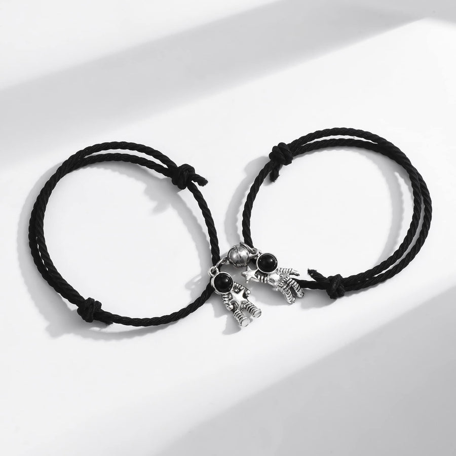 Astronaut Bracelets for Couples Crystal Jewelry Gifts for Mutual Attraction Matching Friendship Handmade Braided Rope 2pcs