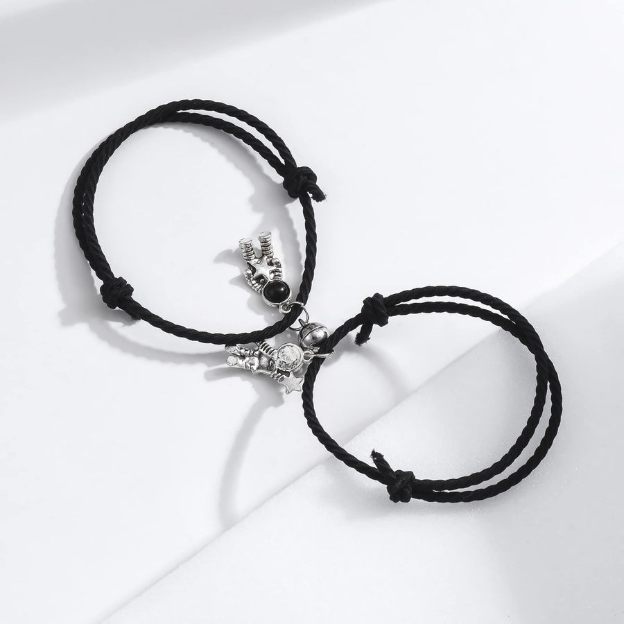 Astronaut Bracelets for Couples Crystal Jewelry Gifts for Mutual Attraction Matching Friendship Handmade Braided Rope 2pcs