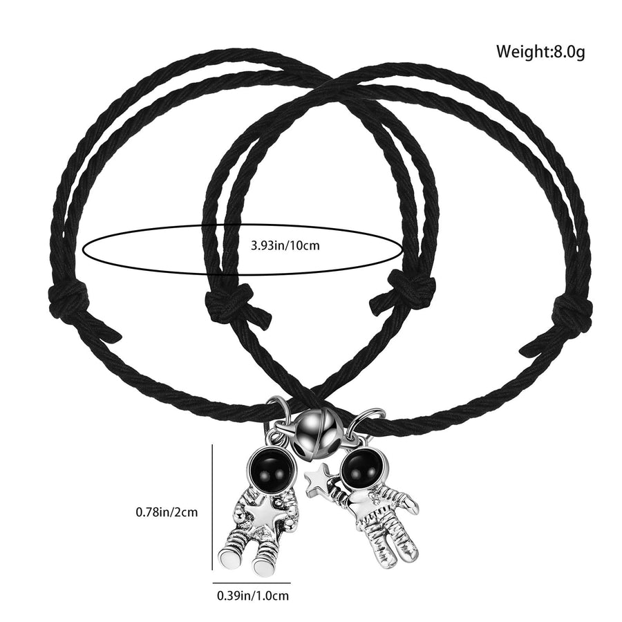 Astronaut Bracelets for Couples Crystal Jewelry Gifts for Mutual Attraction Matching Friendship Handmade Braided Rope 2pcs