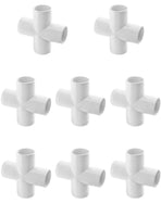 4 Way 1" Cross PVC Fitting, 8 Pack PVC Fitting Connector, Furniture Grade, for Building Furniture and PVC Structures, White
