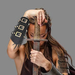 2Pcs PU Leather Belt Buckle Arm Bracers, Knight Retro Renaissance Arm Guards,Wristband Medieval Bracers