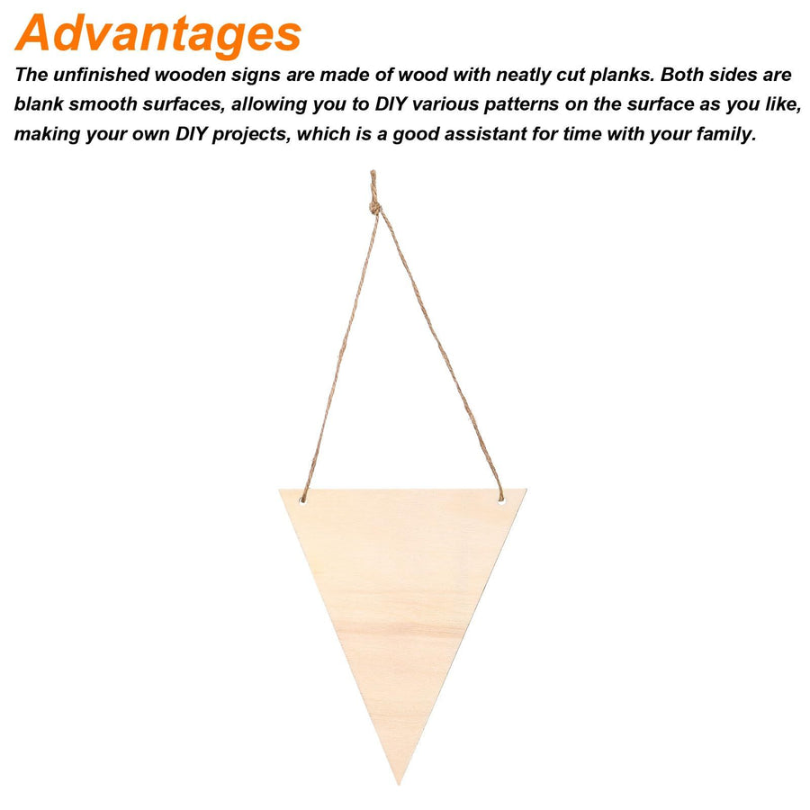 Hanging Wood Sign with Rope, Triangle Shape Wooden Label 4.7"x4" Blank Wooden Crafts for DIY Projects, Christmas, Pack of 20