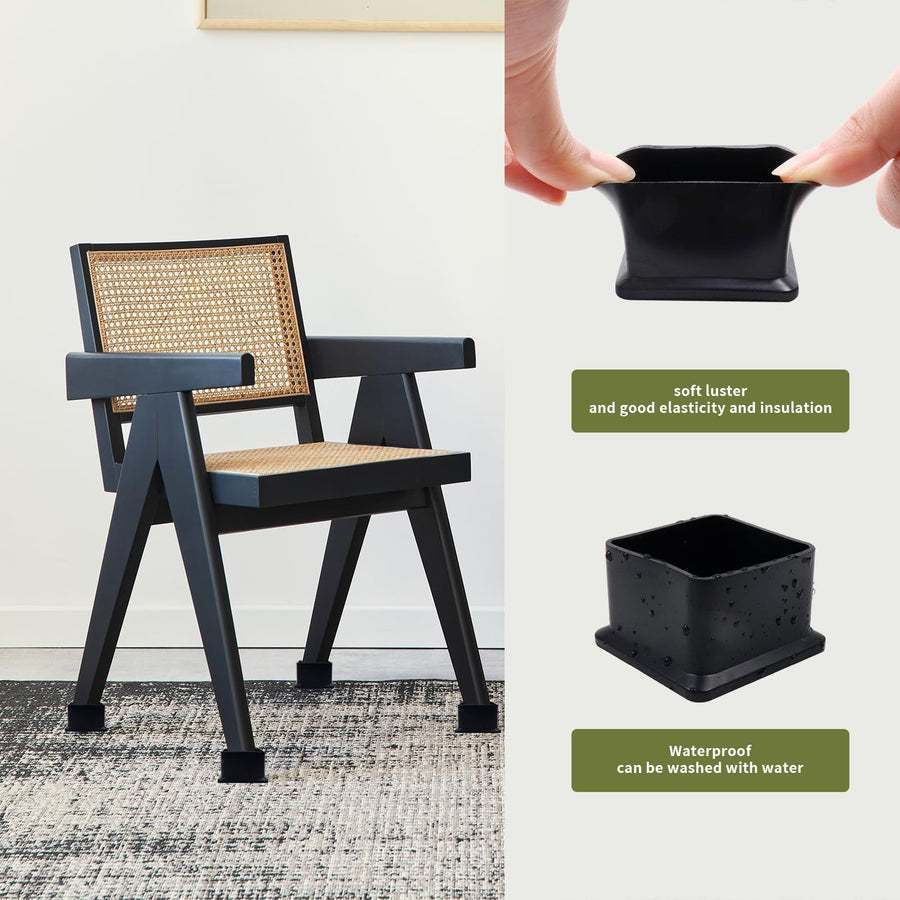Chair Leg Caps Furniture Foot Fit for Square,Rectangle Chair feet Floor Protectors Inner Rubber Black(2 Pcs）