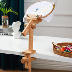Embroidery Hoop Stand Adjustable Rotated Cross Stitch Stand with 2 Pcs 6'' 8'' Embroidery Hoops, Wooden Embroidery Hoop Holder
