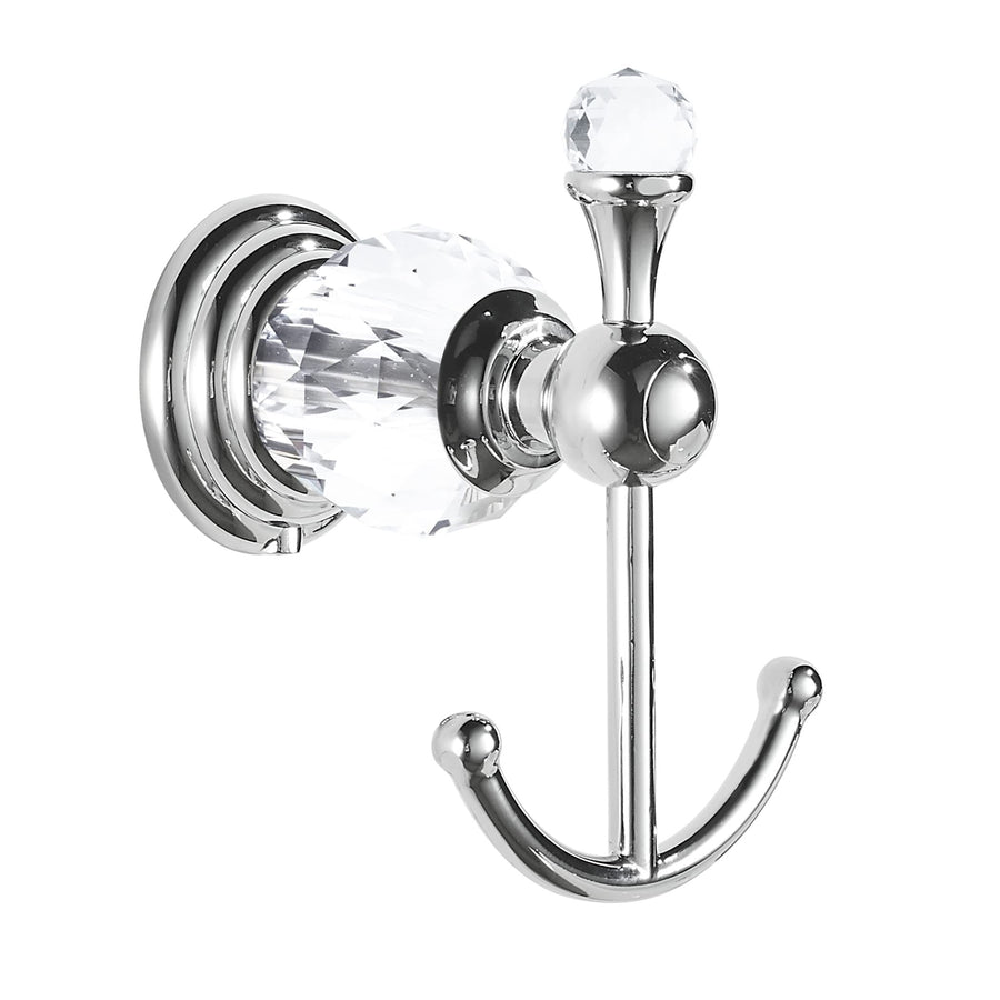 Crystal Towel Hook Chrome, Bath Robe Hook, Silver Bathroom Wall Hooks Double for Coats Wall Mounted Modern Style