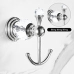 Crystal Towel Hook Chrome, Bath Robe Hook, Silver Bathroom Wall Hooks Double for Coats Wall Mounted Modern Style