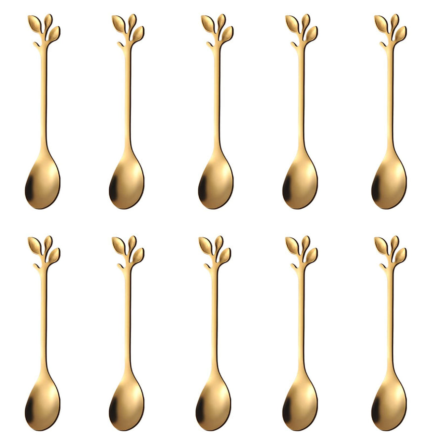 Stainless Steel Leaf Coffee Spoon,10 Pcs Creative Tableware Dessert Spoons, Stirring, Mixing, Sugar, Stir, Ice Cream Teaspoon Set