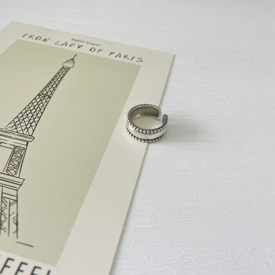 Beaded Chunky Band Ring in Sterling Silver, Simple Dainty Open Size, Adjustable & Expandable Ring for Women Men
