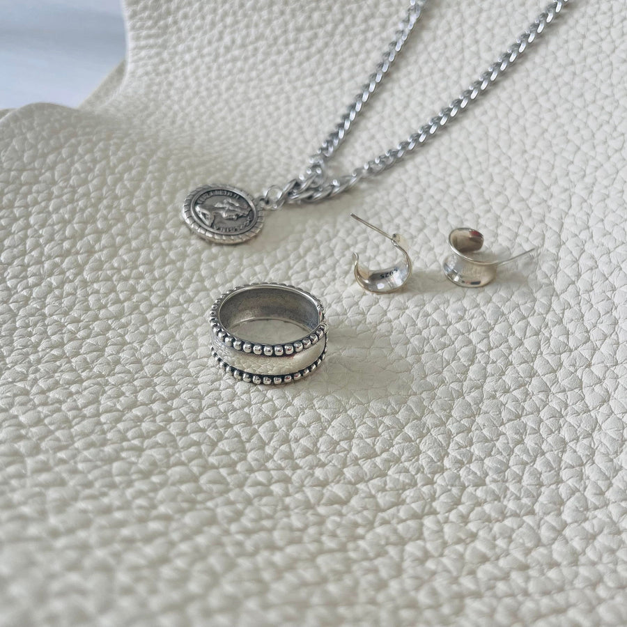 Beaded Chunky Band Ring in Sterling Silver, Simple Dainty Open Size, Adjustable & Expandable Ring for Women Men