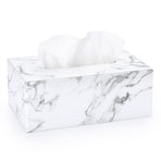 Holder with Magnetic Bottom, Decorative PU Tissue Box for Vanity Dresser Night Stand Table Countertop Home Office Car,Marble White