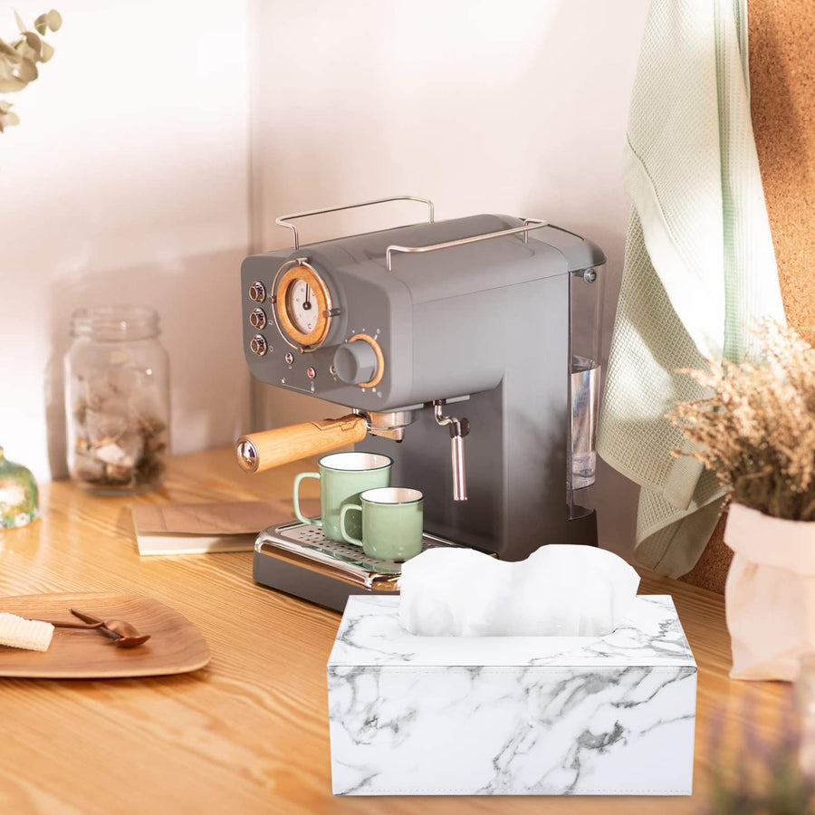 Holder with Magnetic Bottom, Decorative PU Tissue Box for Vanity Dresser Night Stand Table Countertop Home Office Car,Marble White