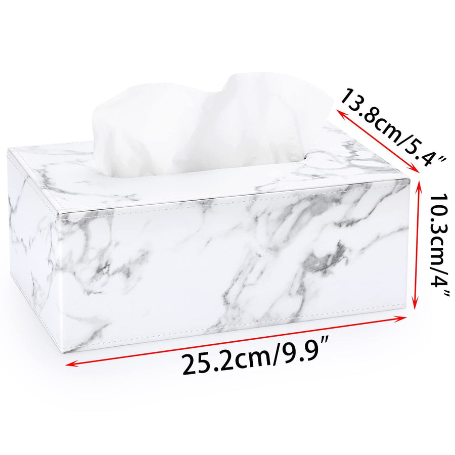 Holder with Magnetic Bottom, Decorative PU Tissue Box for Vanity Dresser Night Stand Table Countertop Home Office Car,Marble White