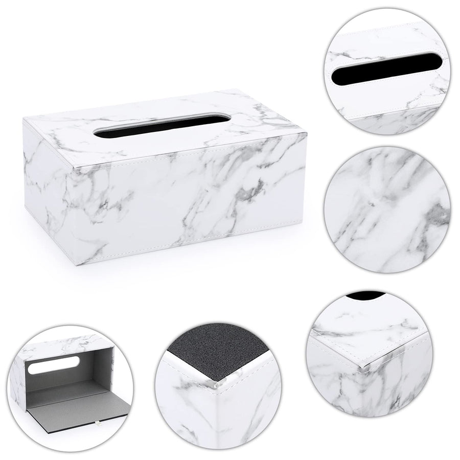 Holder with Magnetic Bottom, Decorative PU Tissue Box for Vanity Dresser Night Stand Table Countertop Home Office Car,Marble White