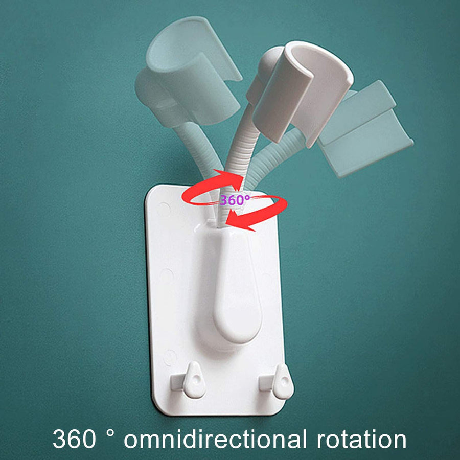 Shower Bracket, Relocatable Handheld Showerhead Holder, 360 Degrees Rotatable Double Hook Punch-Free Wall-Mount Shower White