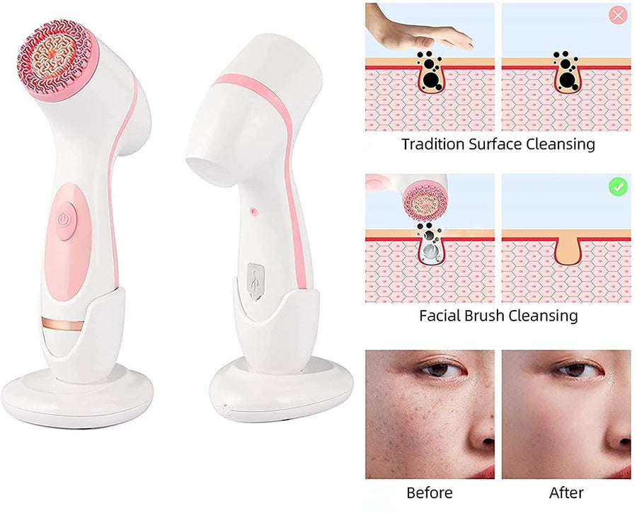 Cleansing Brush-Latest Advanced cleasing Technology &3 Brush Heads-USB Rechargeable Electric Rotating Face-Advanced Face Spa