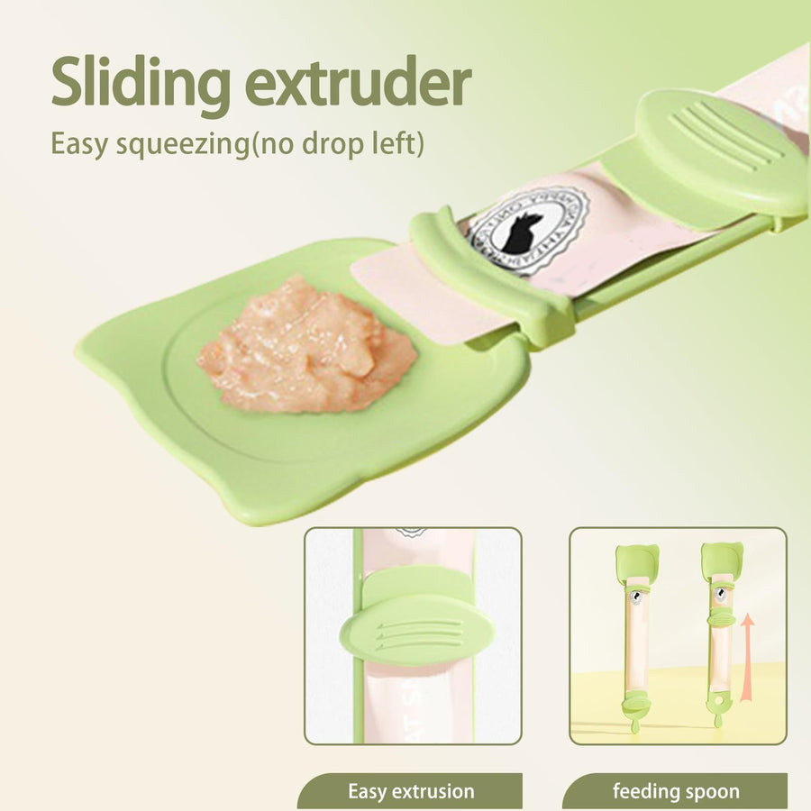 2 pcs Cat Strip Feeders, Cute Cat Head Shape Cat Strip Squeeze Spoons Multifunctional 2-in-1 Cat Food Dispenser Cat Treat Spoons