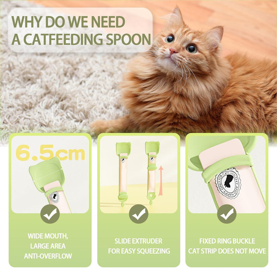2 pcs Cat Strip Feeders, Cute Cat Head Shape Cat Strip Squeeze Spoons Multifunctional 2-in-1 Cat Food Dispenser Cat Treat Spoons