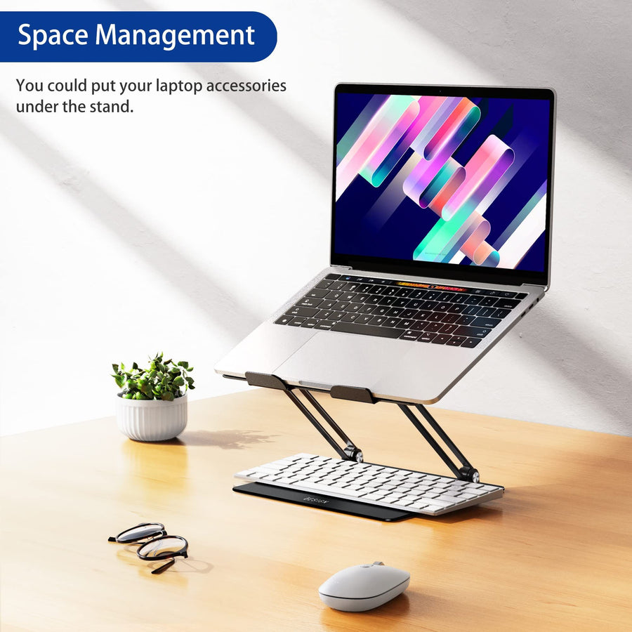 Aluminum Laptop Stand, Ergonomic Adjustable Notebook Riser Holder Computer Stand Compatible with 10-14" Laptops, Black