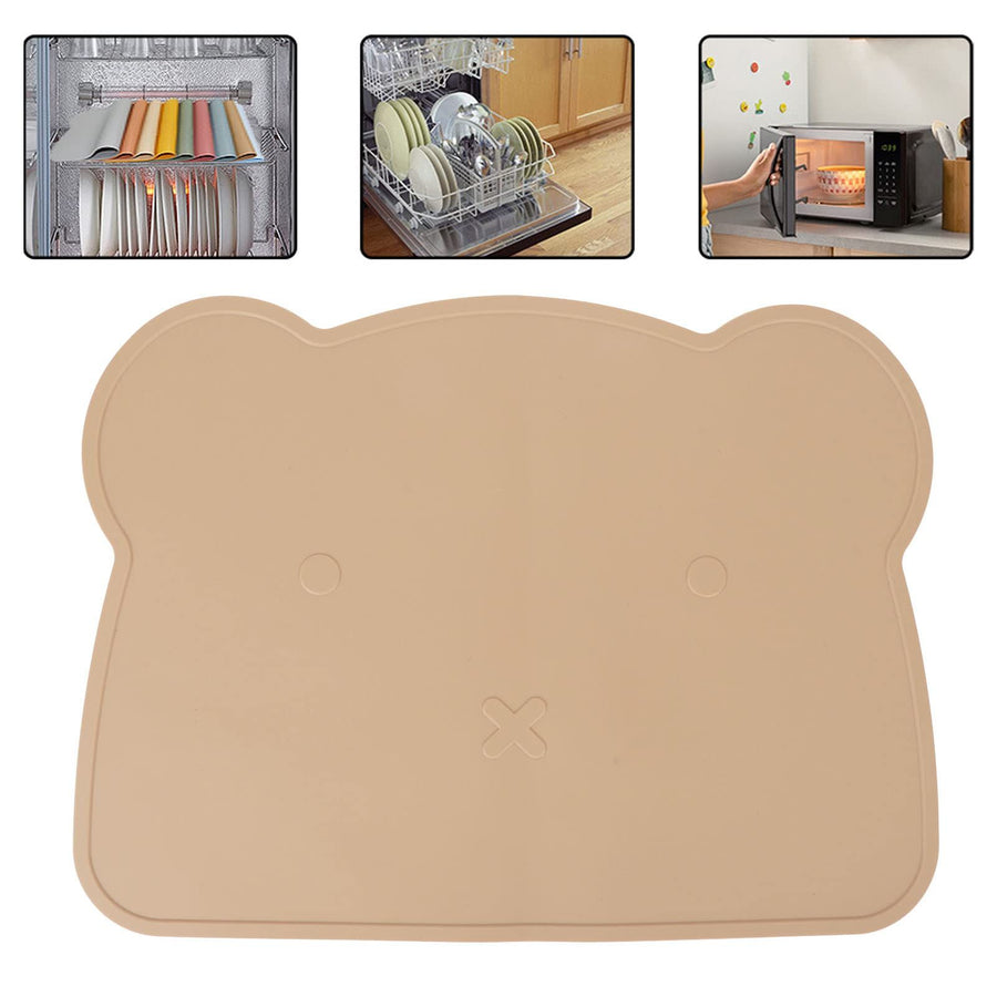 Silicone Placemats for Dining Table, Washable Easy Plate Mat Bear Placemat for Kids Dinner Easy to Clean Pet Placemat(Brown)