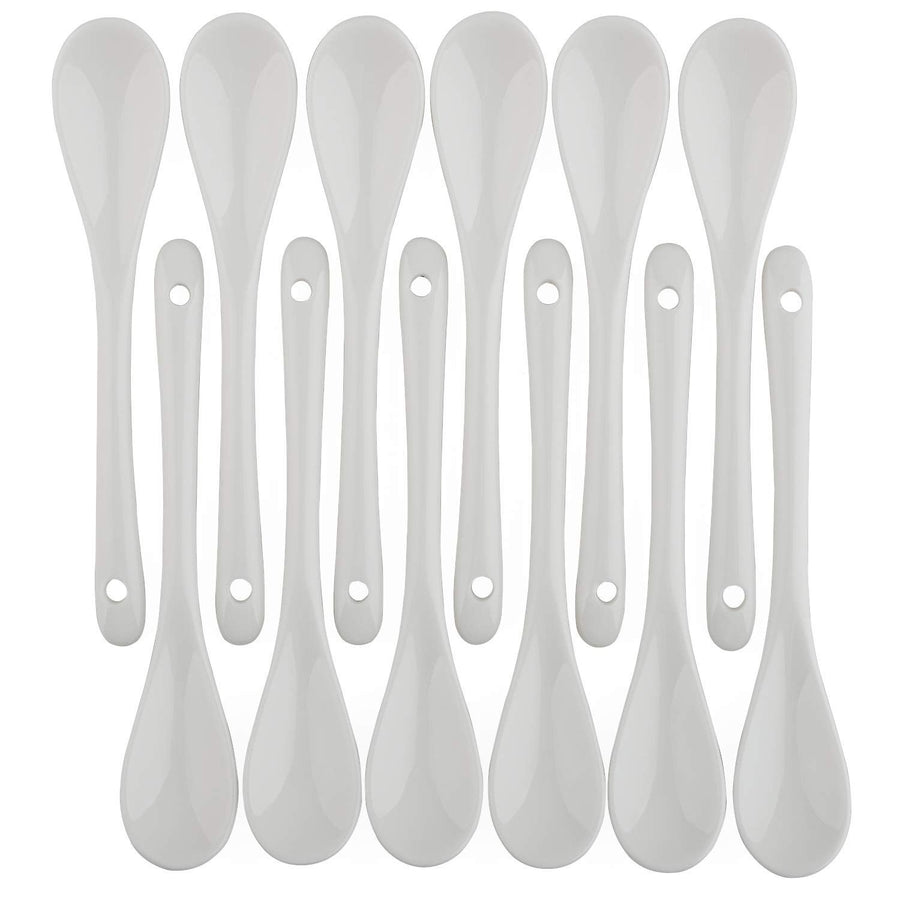 Porcelain Egg Spoons for Soft-Boiled Eggs Coffee Tea Desserts Ceramic Spoon Set of 12-White  Dishwasher & Oven Safe