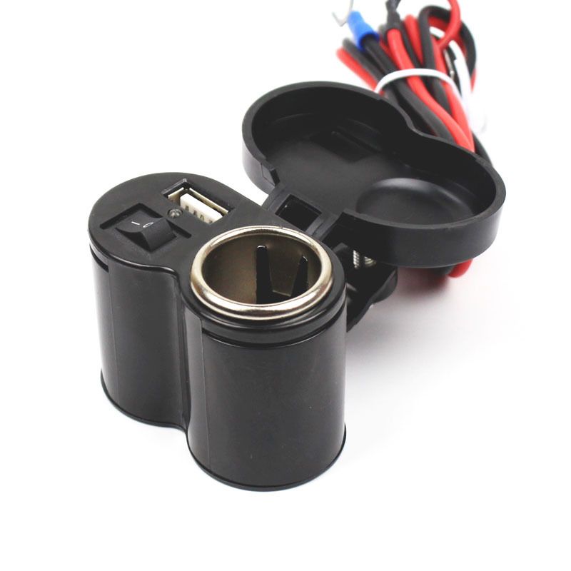 Motorcycle Phone,Handlebar Power Cigarette Lighter Socket Single USB Blue LED Waterproof for Electronic Devices