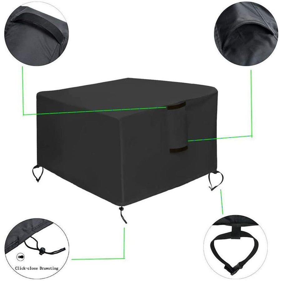 Square Fire Pit Cover Heavy Duty Waterproof Fire Table Cover, Outdoor Firepit Cover with Drawstring and Handles,82*82*61cm
