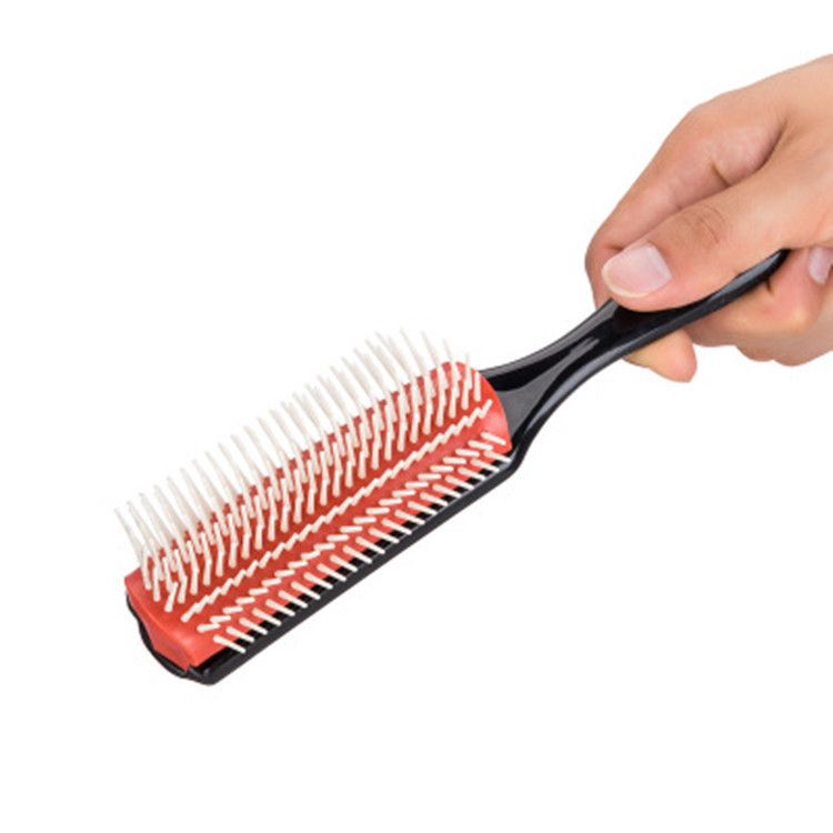 9-Rows Cushion Nylon Bristle Hair Brush Women Men Curly Wet or Dry Hair Classic Detangling Brushes for Separating Shaping Defining