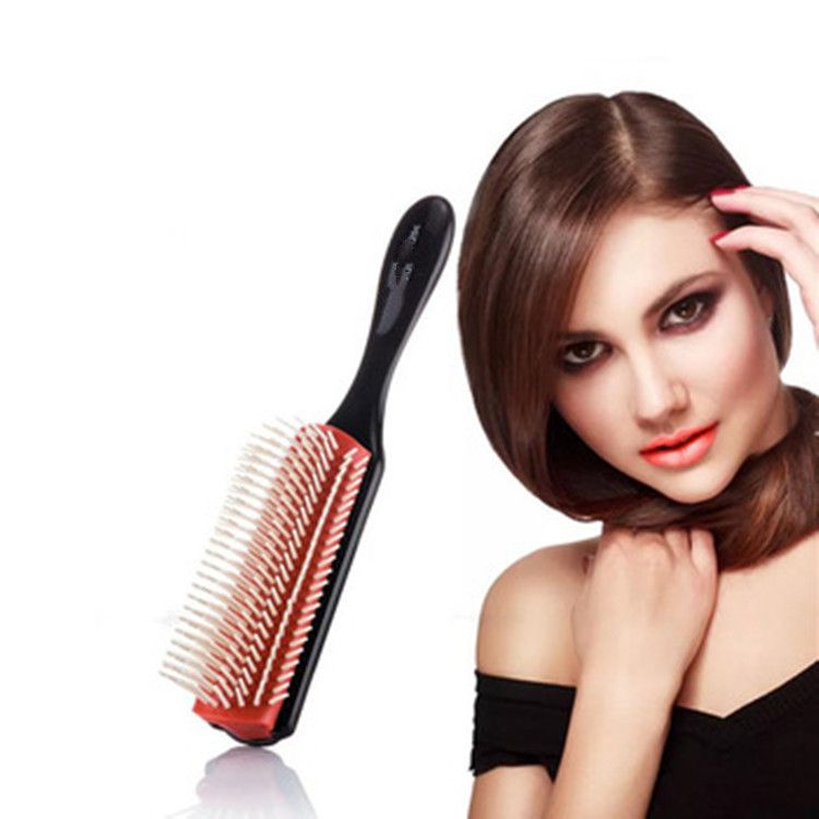 9-Rows Cushion Nylon Bristle Hair Brush Women Men Curly Wet or Dry Hair Classic Detangling Brushes for Separating Shaping Defining