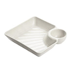 2pcs Plastic Dumpling Plates with Sauce Compartment Square Serving Plates with Sauce Holder Serving Platter Tray for Party