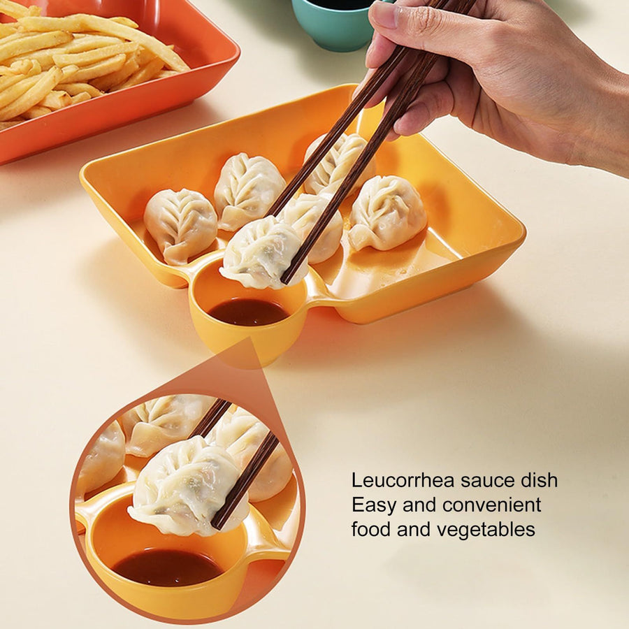 2pcs Plastic Dumpling Plates with Sauce Compartment Square Serving Plates with Sauce Holder Serving Platter Tray for Party