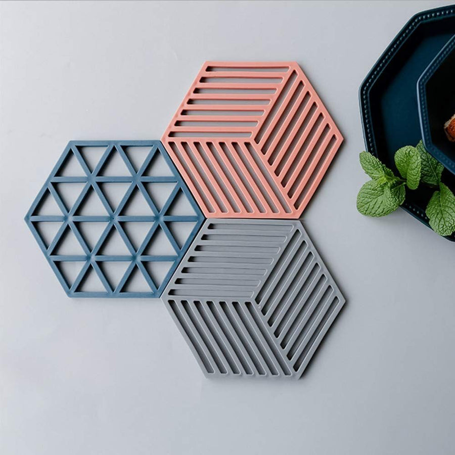 Silicone Trivet Mats & Hot Pads - 3 Set Multi-Use Insulated Flexible Durable Non-Slip Modern Kitchen Coasters Pot Holder
