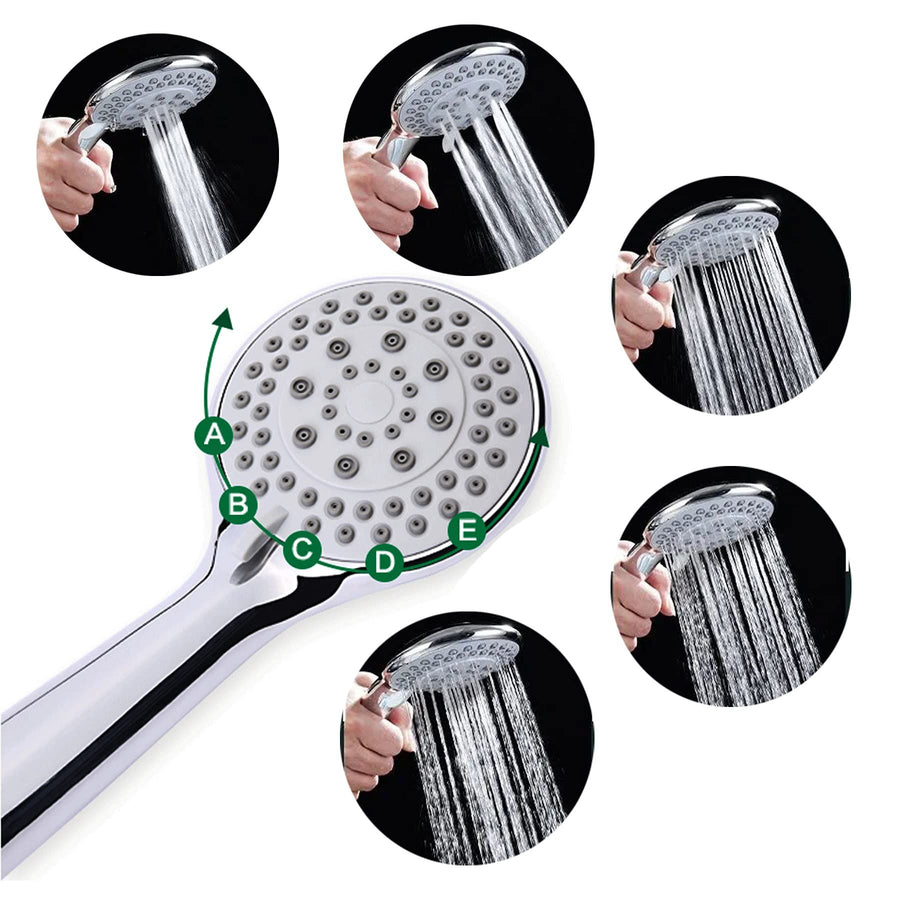 5 Functions Handheld Shower Head High Pressure Chrome Plated Finish Shower Head High Flow Hand Held Showerhead