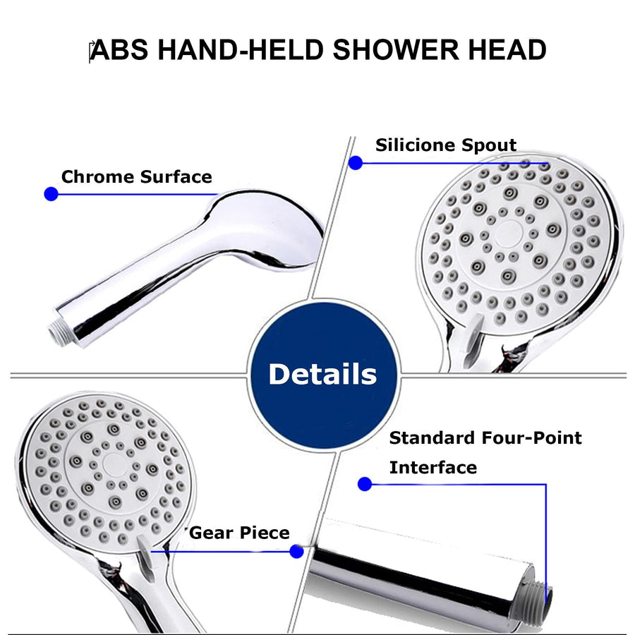 5 Functions Handheld Shower Head High Pressure Chrome Plated Finish Shower Head High Flow Hand Held Showerhead