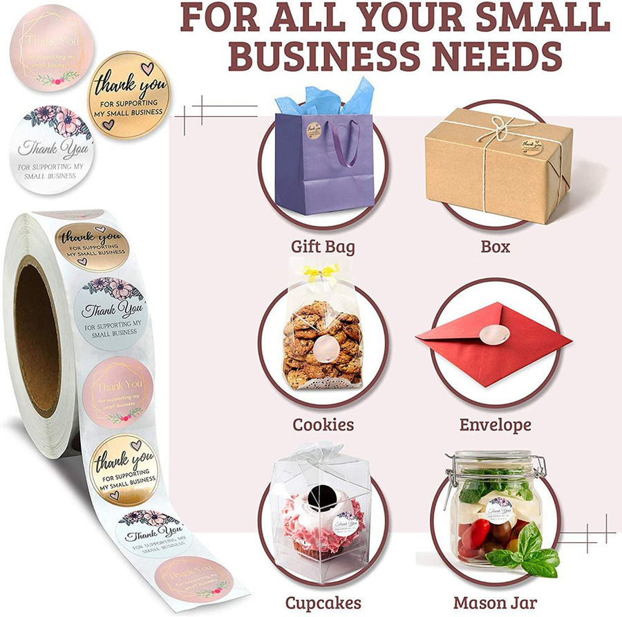 Thank You Label Stickers Roll Store Packing Envelope Seals Stickers Adhesive 1inch Thank You for Supporting My Small Business