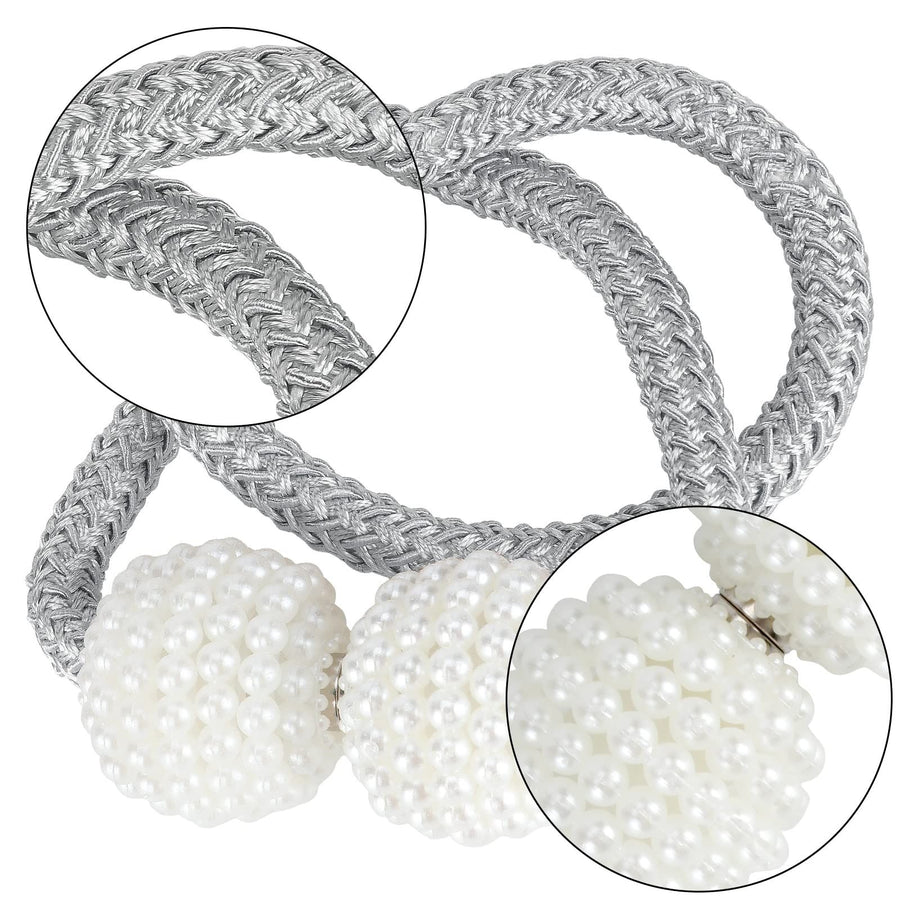 2 Pack Magnetic Curtain Tie Backs with Pearls,Modern Curtain Holdbacks Strap,Decoration for Kindergarten,Outside and Inside Drapes