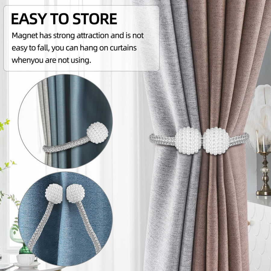 2 Pack Magnetic Curtain Tie Backs with Pearls,Modern Curtain Holdbacks Strap,Decoration for Kindergarten,Outside and Inside Drapes