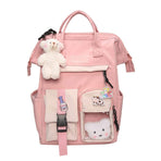 Cute Backpack with Cute Pin Accessories Plush Pendant Cute School Backpack Cute Aesthetic Backpack（pink）