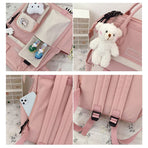 Cute Backpack with Cute Pin Accessories Plush Pendant Cute School Backpack Cute Aesthetic Backpack（pink）