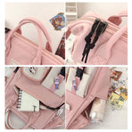 Cute Backpack with Cute Pin Accessories Plush Pendant Cute School Backpack Cute Aesthetic Backpack（pink）