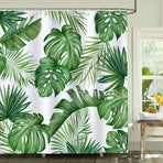 Tropical Leaves Shower Curtain Green Palm Leaf Decorative Bath Curtain Polyester Fabric Waterproof Bathroom Curtain