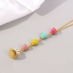 COLORFUL BLING Funny Stacked Enamel Teacup Necklace Coffee Cup Teapot Pendant Necklace Elegant Teacup Long Necklace （3pcs）