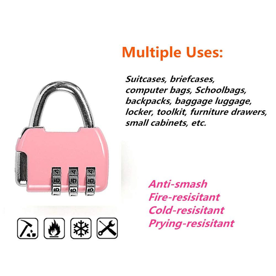 3 Pack Combination Lock 3 Digit Padlock Resettable and Waterproof for School Gym Suitcases Locker, Luggage, Briefcases, Computer