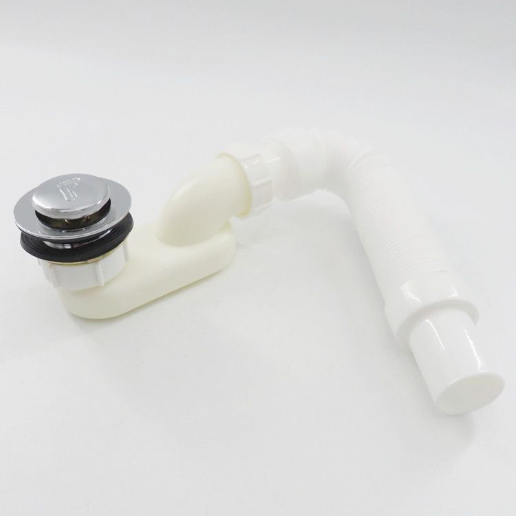 Flexible Freestanding Tub Drain Kit - Low Profile Flat P Trap for Bathtub Shower Drain Pipe - 1 1/2 inch Diameter
