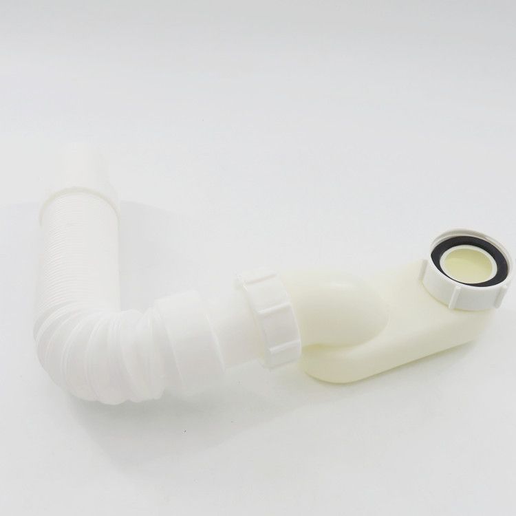 Flexible Freestanding Tub Drain Kit - Low Profile Flat P Trap for Bathtub Shower Drain Pipe - 1 1/2 inch Diameter