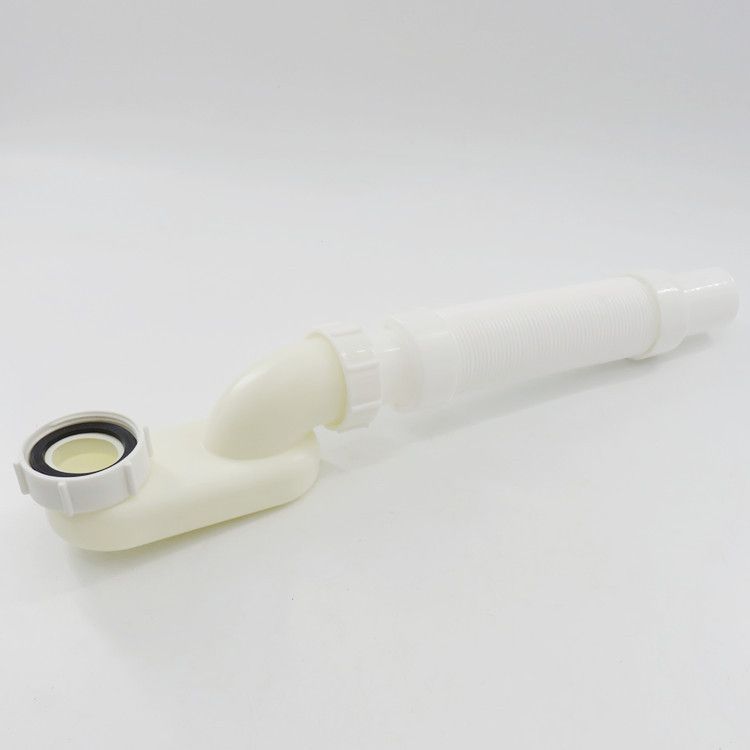 Flexible Freestanding Tub Drain Kit - Low Profile Flat P Trap for Bathtub Shower Drain Pipe - 1 1/2 inch Diameter