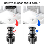 Bathroom Sink Drain with Overflow, Pure Home Pop Up Sink Drain for Bathroom Vessel Sink- Polished Chrome
