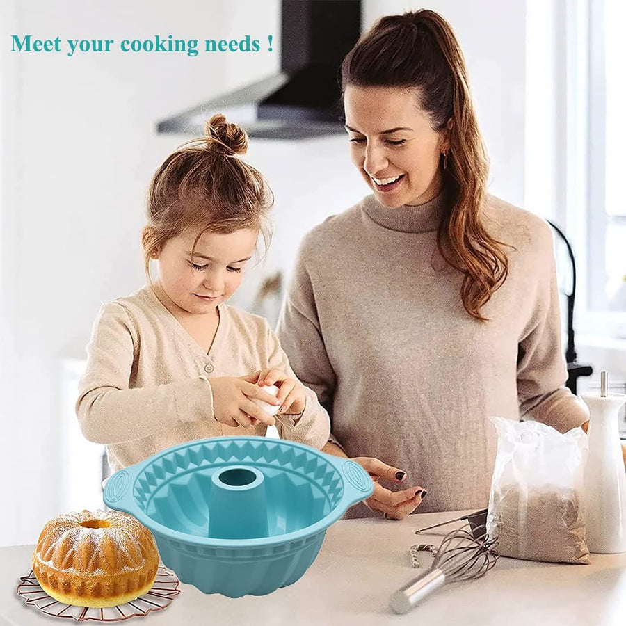 Silicone Fluted Pans, Non-stick with Sturdy Handle, Baking Molds, Perfect Bakeware for Cake, Jello, Gelatin, Bread(Blue)