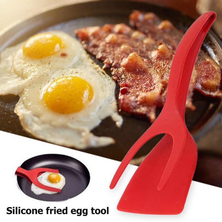 Egg Spatula, Grip and Flipp Tongs Spatula, Fried Eggs Turners, 2 in 1 Clamp, Frying Turning Grilling Kitchen Cooking Tool  Red