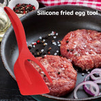 Egg Spatula, Grip and Flipp Tongs Spatula, Fried Eggs Turners, 2 in 1 Clamp, Frying Turning Grilling Kitchen Cooking Tool  Red