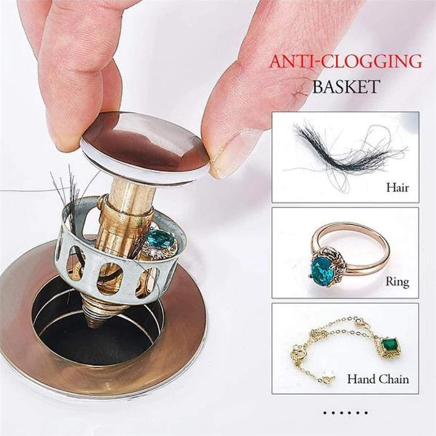 Universal Wash Basin Bounce Drain Filter No Overflow Pop Up Bathroom Sink Drain Plug with Basket Latest Technology